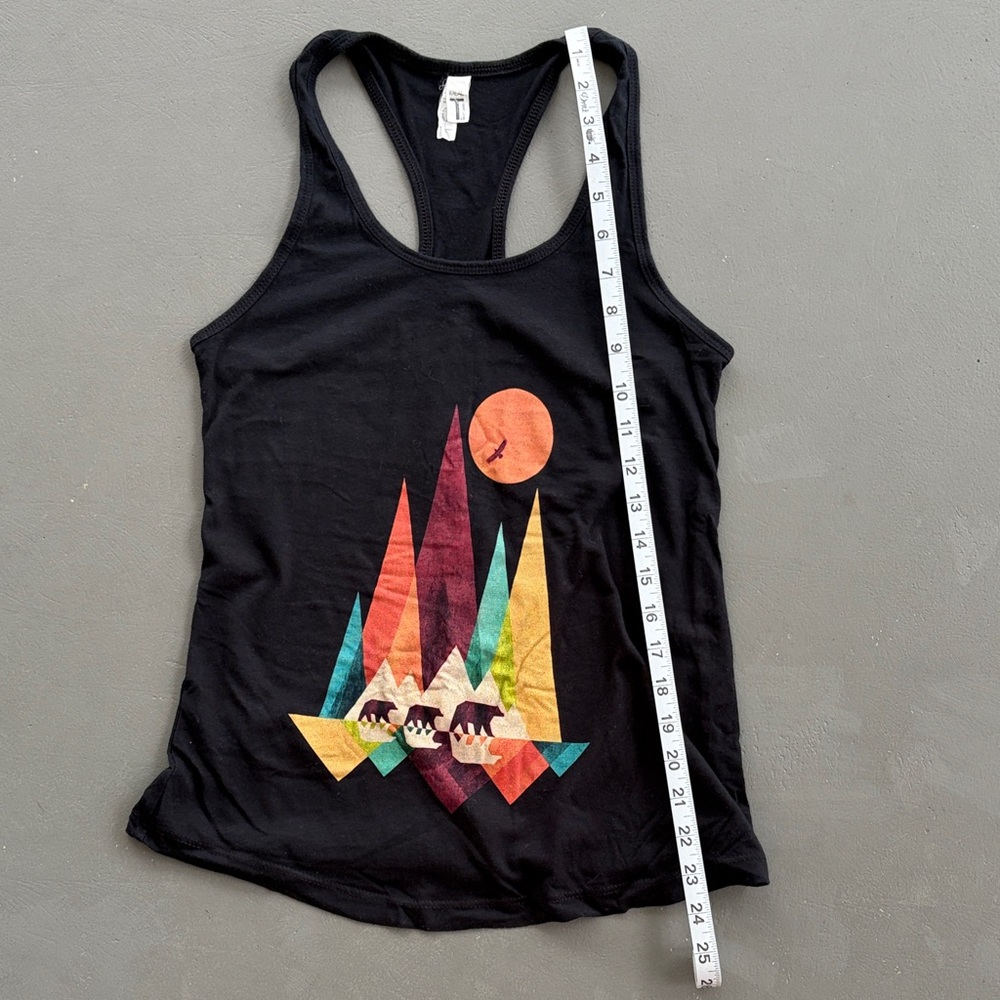 Ideal T Black Tank Top with Colorful Bear and Mountain Graphic - Picture 6 of 7